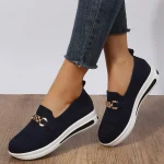 Women's Breathable Knit Slip-On Sneakers - Comfortable Casual Walking Shoes with Chain Detail - Image 7