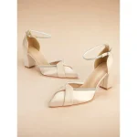 Champagne Satin Block Heel Ankle Strap Shoes with Rhinestone Detailing – Elegant Women's Wedding and Evening Heels - Image 5