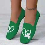 Women's Comfortable Green Slip-On Flats with Clover Heart Printed Design Perfect for Celebrate St. Patrick's Day - Image 3