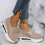 Women's Beige Lace Mesh Slip-On Platform Sneakers with Air Cushion Sole - Stylish and Comfortable Casual Shoes for Daily Wear - Image 6