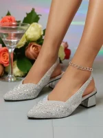 Women's Silver Glitter Slingback Pumps - Sparkly Low Block Heel Party Shoes for Nightlife and Evening Events - Image 6