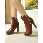Women's Black High Heel Ankle Boots with Leopard Print Cuff and Side Zipper, Elegant Platform Booties for Parties, Nightclub & Casual Chic Outfits - Image 5