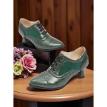 Women's Edwardian Era Green Oxford Heels – 1900s-1910s Vintage Lace-Up Victorian Mid-Heel Dress Shoes with Brogue Detailing, Perfect for Tea Parties, Cosplay and Historical Events - Image 8