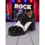 Women's Sequin Oxford Chunky Heel Shoes - 1980s Retro Lace-Up Platform Block Heel Party Pumps for Evening, Cocktail and Dance Wear - Image 7