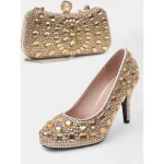 Gold Crystal-Embellished Stiletto Heels with Matching Clutch – Elegant Women's Party and Evening Set and Wedding - Image 3