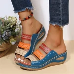 Bohemian Chic Women's Orthopedic Wedge Sandals - Vibrant Multi-Color Straps, Comfortable Arch Support, Trendy Summer Footwear
