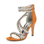 Women's White Rhinestone Strappy High Heel Sandals – Elegant Cocktail Party Wedding Shoes - Image 6