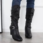 Women's Mid-Calf Slouch Boots with Buckle Straps and Block Heel, Stylish Casual Footwear for Fall and Winter Outfits - Image 2