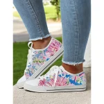 Women's Lace - Up Canvas Sneakers with Floral Print – Casual & Youthful Style for Teenagers and Young Women in School, Street Outings & Casual Gatherings - Image 2