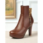 Women's Black High Heel Ankle Boots with Leopard Print Cuff and Side Zipper, Elegant Platform Booties for Parties, Nightclub & Casual Chic Outfits - Image 8