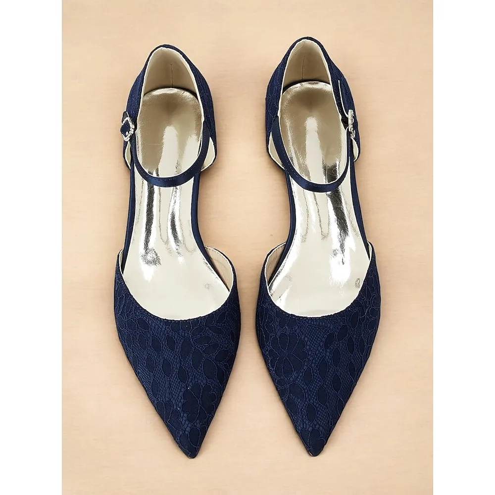 sfybpv1723516347149.webp Women's Navy Blue Lace Flats with Ankle Strap and Pointed Toe - Elegant Wedding and Evening Shoes - Image 1