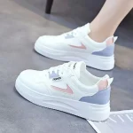 Women's Sneakers White Shoes Dad Shoes Outdoor Daily Summer Lace-up Platform Round Toe Sporty Casual Walking Faux Leather Lace-up White / Blue Gray - Image 5