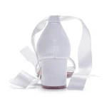 Women's Satin Block Heel Sandals with Ribbon Ankle Straps – Elegant Bridal Wedding Shoes for Formal Occasions - Image 6