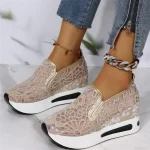 Women's Beige Lace Mesh Slip-On Platform Sneakers with Air Cushion Sole - Stylish and Comfortable Casual Shoes for Daily Wear - Image 5