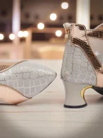 Women's Silver and Gold Mesh Ankle Boots with Emerald Detail - Glitter Party Shoes for Nightlife, Clubwear and Dance Events - Image 4