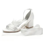 Women's Satin Block Heel Sandals with Ribbon Ankle Straps – Elegant Bridal Wedding Shoes for Formal Occasions - Image 2