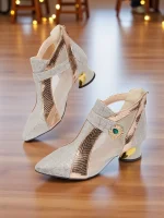 Women's Silver and Gold Mesh Ankle Boots with Emerald Detail - Glitter Party Shoes for Nightlife, Clubwear and Dance Events - Image 5