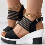 Women's Black Wedge Sandals with Strappy - Fashionable Summer Footwear for Casual and Evening Wear - Image 2