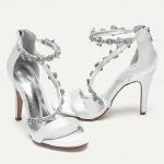 Women's Navy Satin Bridal Stiletto Heels with Rhinestone Embellishments - Elegant Wedding Shoes for Formal and Cocktail Occasions - Image 2