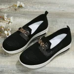 Women's Breathable Knit Slip-On Sneakers - Comfortable Casual Walking Shoes with Chain Detail - Image 5