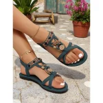 Women's Bohemian Floral Beaded Flat Sandals – Ethnic Style Slip-On Gladiator Sandals for Beach Trips and Summer Vacations - Image 3