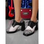 Women's Sequin Oxford Chunky Heel Shoes - 1980s Retro Lace-Up Platform Block Heel Party Pumps for Evening, Cocktail and Dance Wear - Image 6