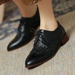 Women's Oxfords Brogue Plus Size Wingtip Shoes Outdoor Daily Solid Colored Low Heel Chunky Heel Pointed Toe Elegant Casual Minimalism PU Leather PU Lace-up Black Brown - Image 3