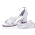 Women's Satin Block Heel Sandals with Ribbon Ankle Straps – Elegant Bridal Wedding Shoes for Formal Occasions - Image 3