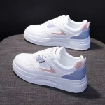 Women's Sneakers White Shoes Dad Shoes Outdoor Daily Summer Lace-up Platform Round Toe Sporty Casual Walking Faux Leather Lace-up White / Blue Gray - Image 3