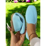 Slip-On Flyknit Shoes with Soft Knit Upper, Casual Style and Foldable Cushioned Sole for Comfortable Summer Wear and Daily Activities - Image 4