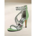 Women's White Rhinestone Strappy High Heel Sandals – Elegant Cocktail Party Wedding Shoes - Image 3