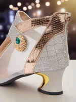 Women's Silver and Gold Mesh Ankle Boots with Emerald Detail - Glitter Party Shoes for Nightlife, Clubwear and Dance Events - Image 3