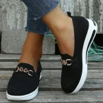 Women's Breathable Knit Slip-On Sneakers - Comfortable Casual Walking Shoes with Chain Detail