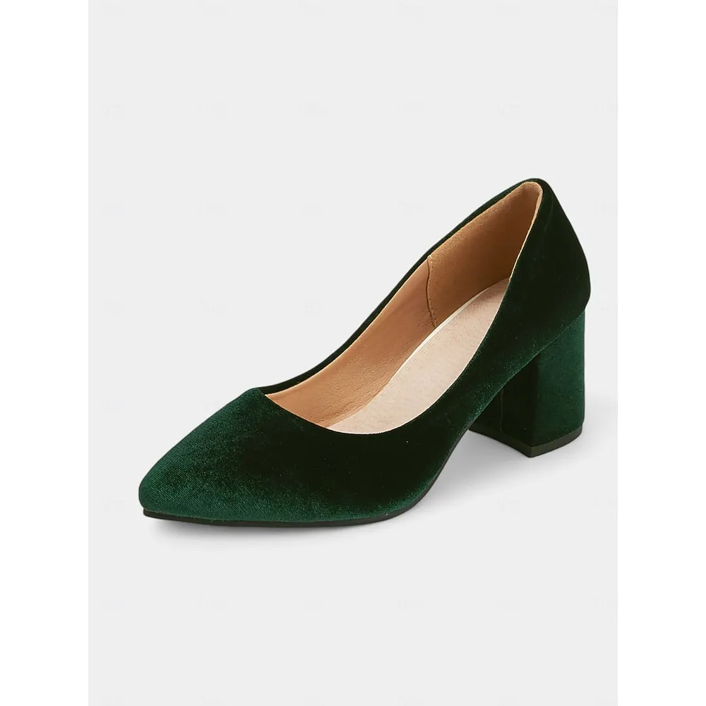 yvmouf1725363298972.webp Women's Elegant Green Velvet Block Heel Pumps - Pointed Toe Dress Shoes for Office, Parties, and Formal Events - Image 1