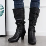 Women's Mid-Calf Slouch Boots with Buckle Straps and Block Heel, Stylish Casual Footwear for Fall and Winter Outfits - Image 3