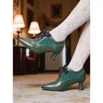 Women's Edwardian Era Green Oxford Heels – 1900s-1910s Vintage Lace-Up Victorian Mid-Heel Dress Shoes with Brogue Detailing, Perfect for Tea Parties, Cosplay and Historical Events - Image 5