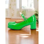 Women's Retro Patent Faux Leather Green Mary Jane Heels – Chunky Block Heel Platform Pumps for Cosplay, Parties & Vintage Fashion - Image 4