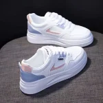 Women's Sneakers White Shoes Dad Shoes Outdoor Daily Summer Lace-up Platform Round Toe Sporty Casual Walking Faux Leather Lace-up White / Blue Gray - Image 4